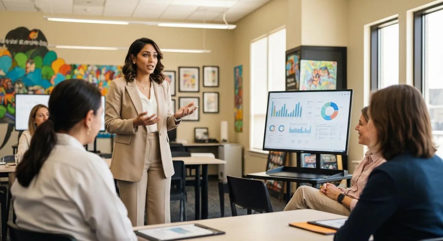Jacqui Hunter providing personalized investment advice to clients in a community-focused meeting space