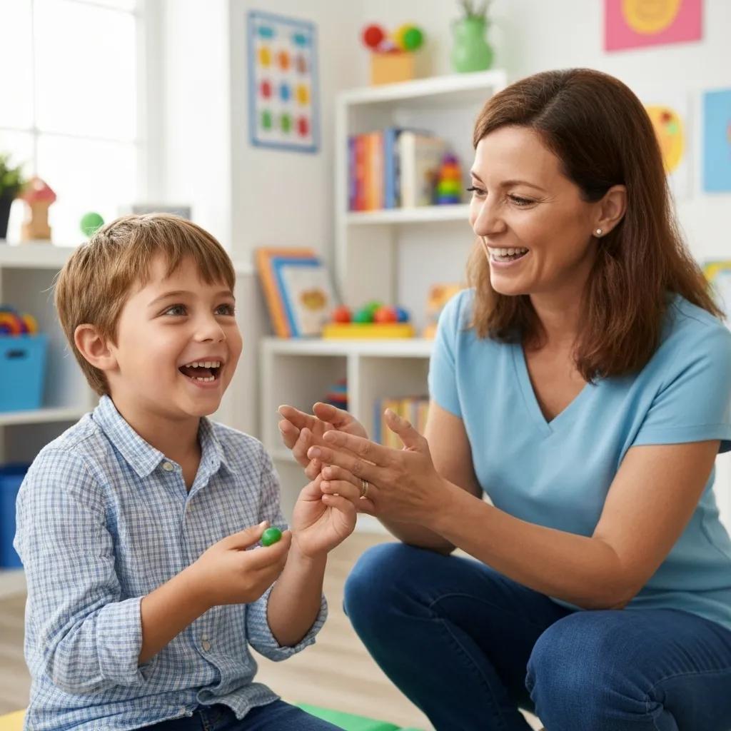 Child receiving ABA therapy in a supportive environment with a BCBA