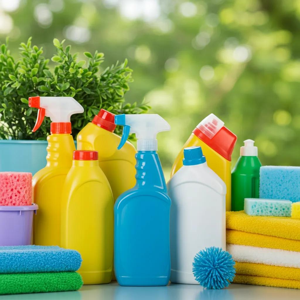 Eco-friendly cleaning products and tools for commercial upholstery care on a clean surface