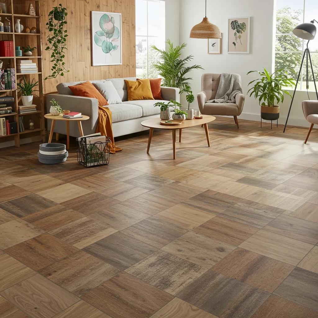 Eco-friendly flooring options in a bright living space showcasing sustainable materials