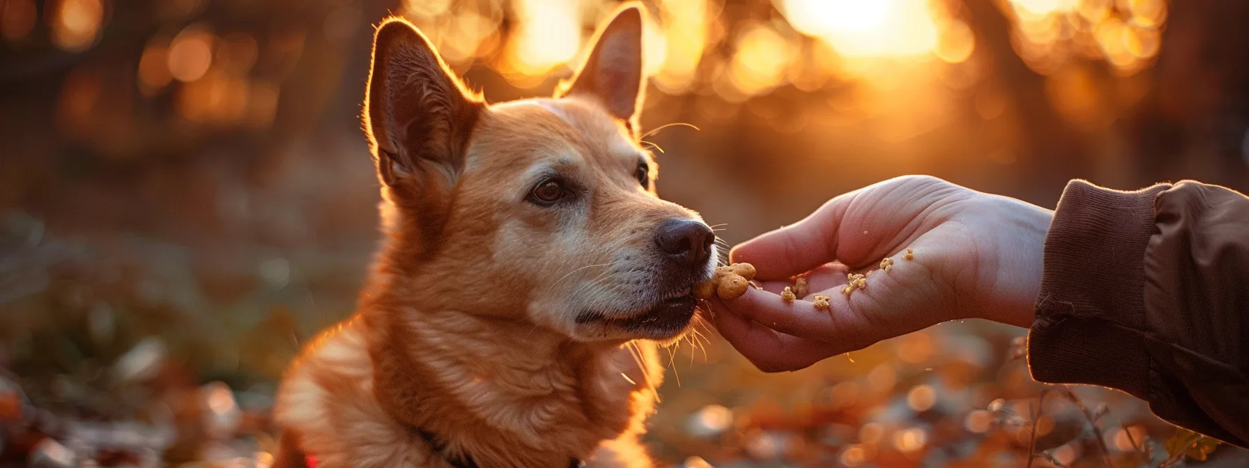 a person rewarding their dog with a treat for good behavior.