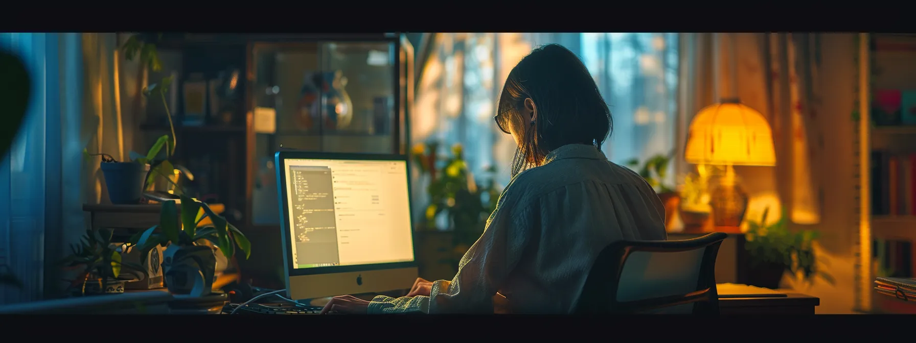 a person sitting at a computer, carefully examining a website address before clicking on it.