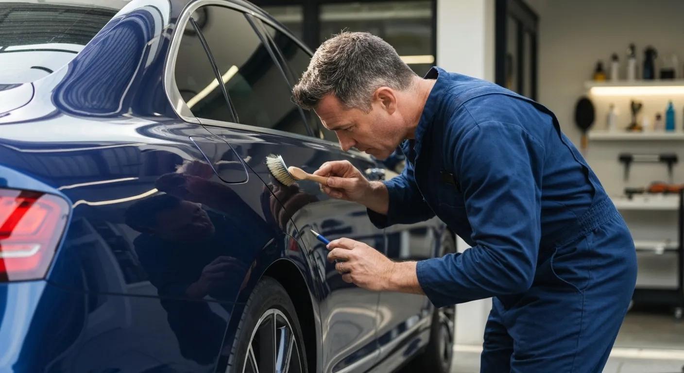 Expert mobile car detailing technician meticulously cleaning a high-end vehicle at a Sydney residence