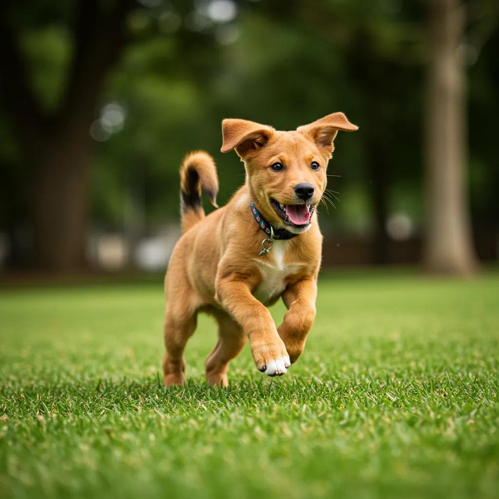Energetic puppy playing in a park, representing health benefits of NutriSource puppy food