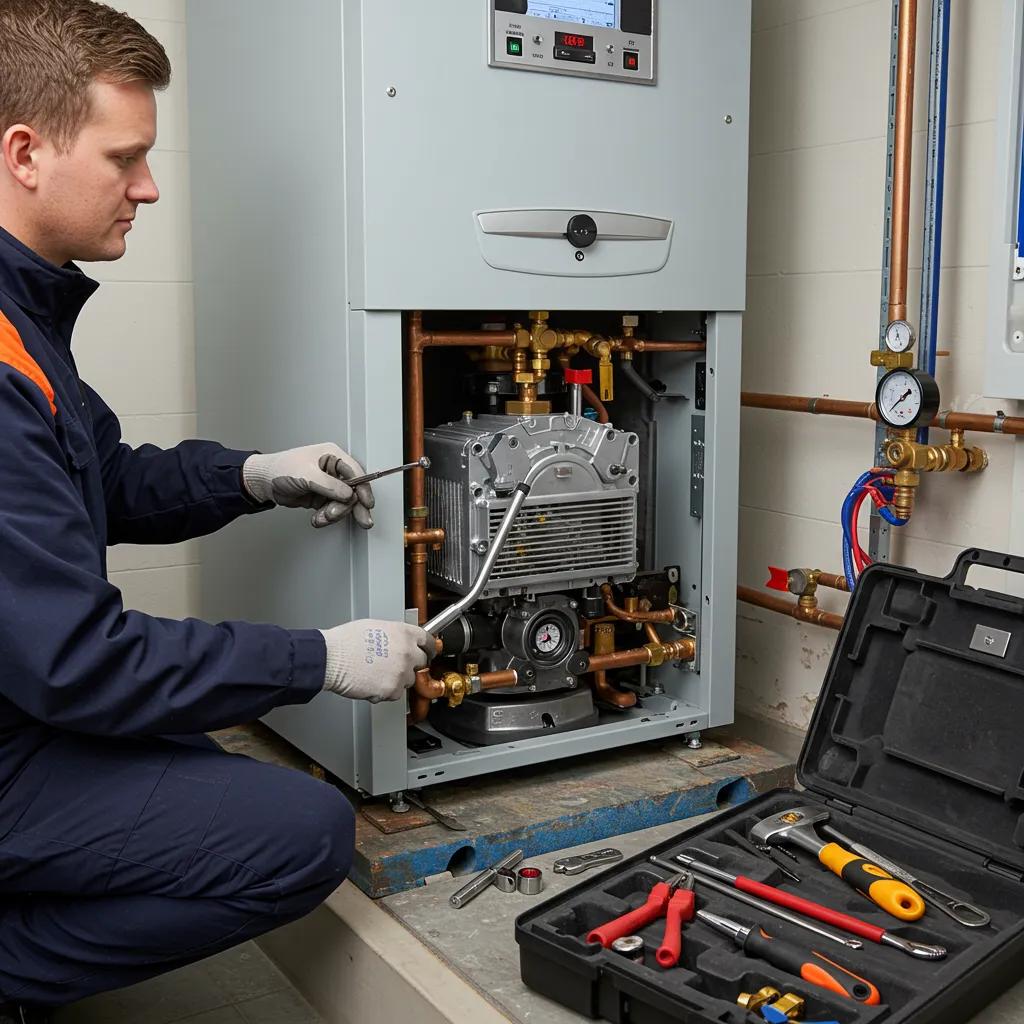 A professional engineer performing a thorough boiler service, detailing the essential maintenance steps involved