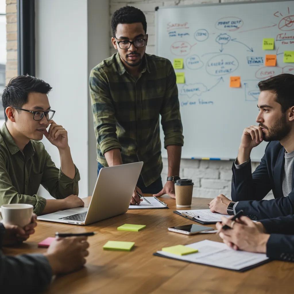 Entrepreneurs collaborating on startup equity funding strategies in a modern office