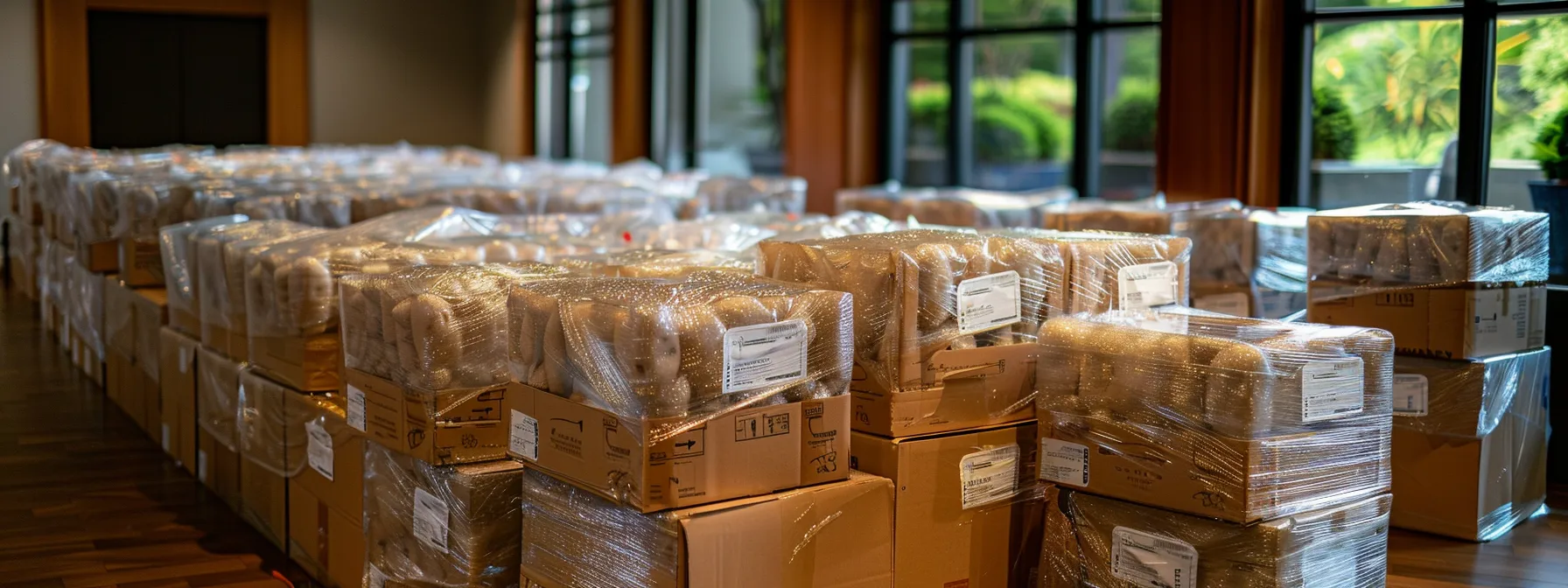 expertly packed boxes lined up with bubble wrap, packing peanuts, and secure labels, ready to protect your belongings during a move. expertly packed boxes lined up with bubble wrap, packing peanuts, and secure labels, ready to protect your belongings during a move.