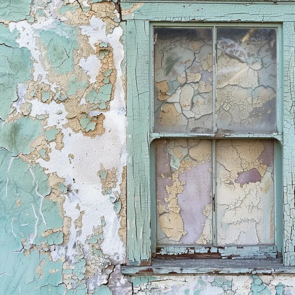 Close-up of exterior paint degradation due to Monterey's coastal climate, highlighting wear and tear