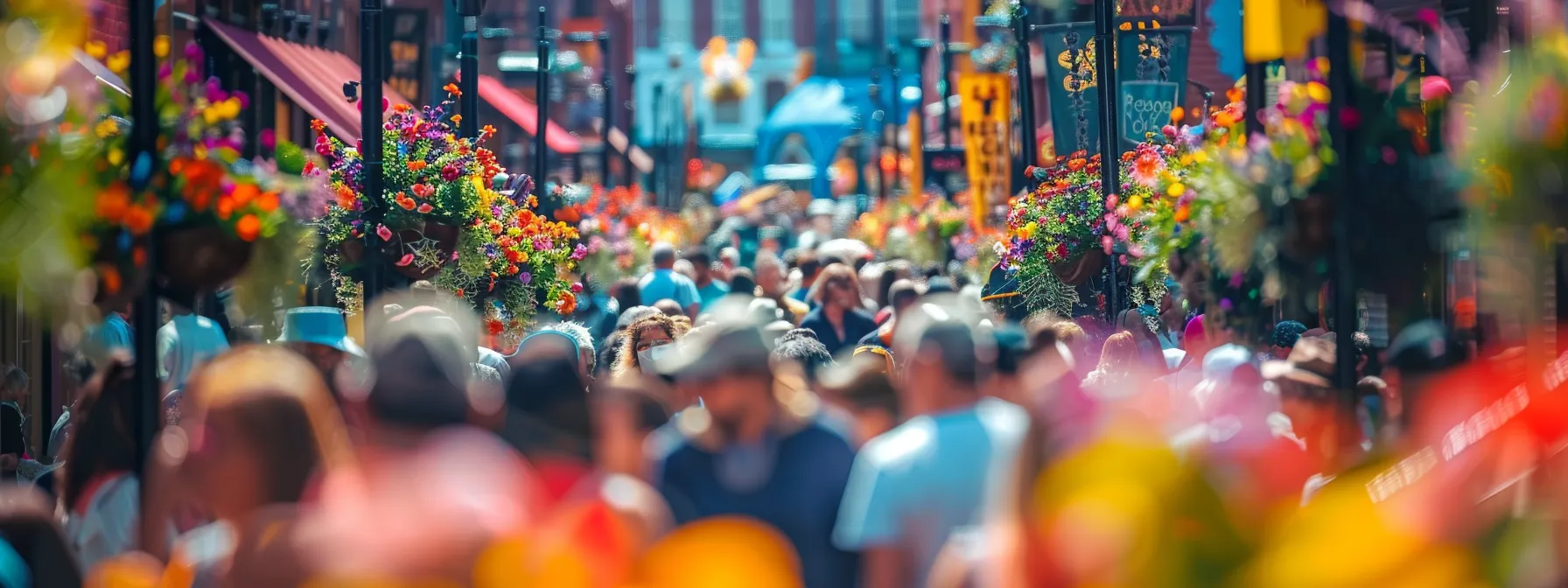 vibrant colors and bustling crowds fill the streets during the york flower festival.