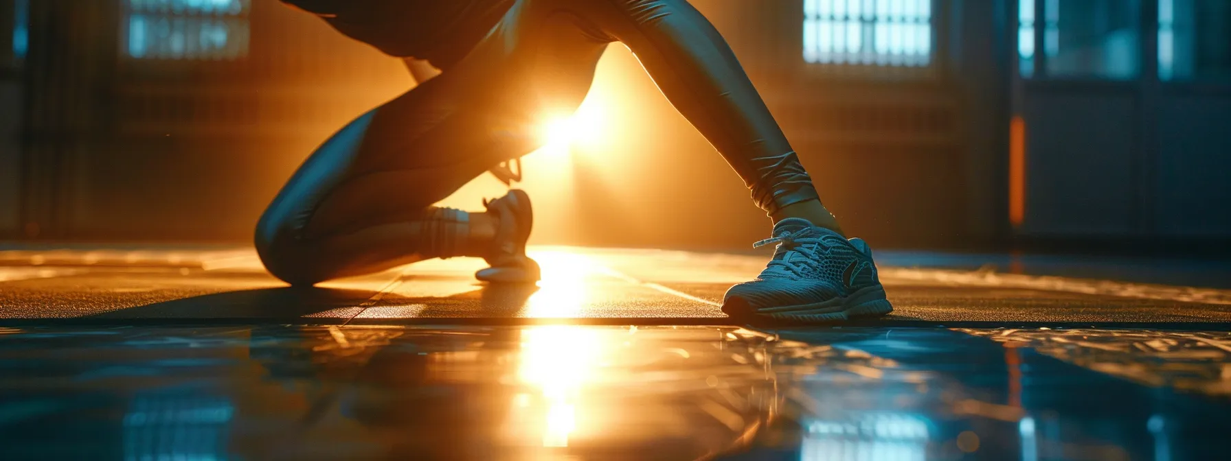 a person performing dynamic stretches before a workout, preparing their muscles for physical exertion.