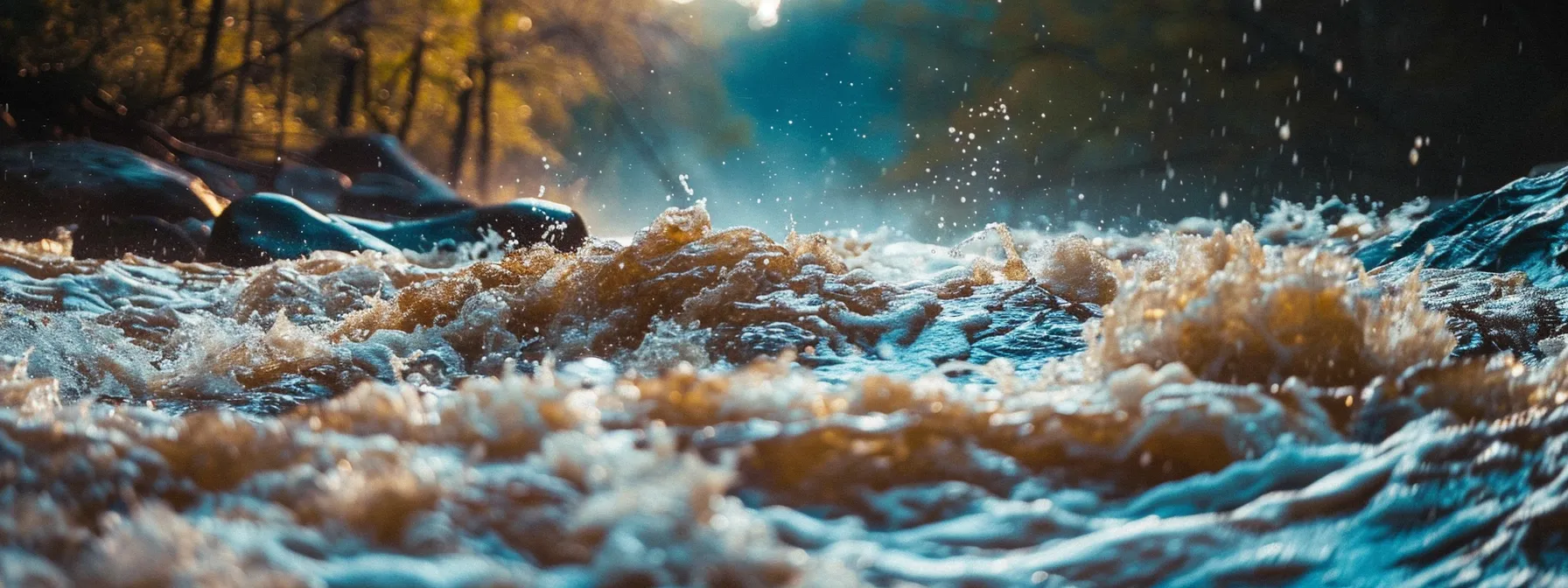 a person carefully navigating through a rapid on the ocoee river, analyzing the water flow and weather conditions.