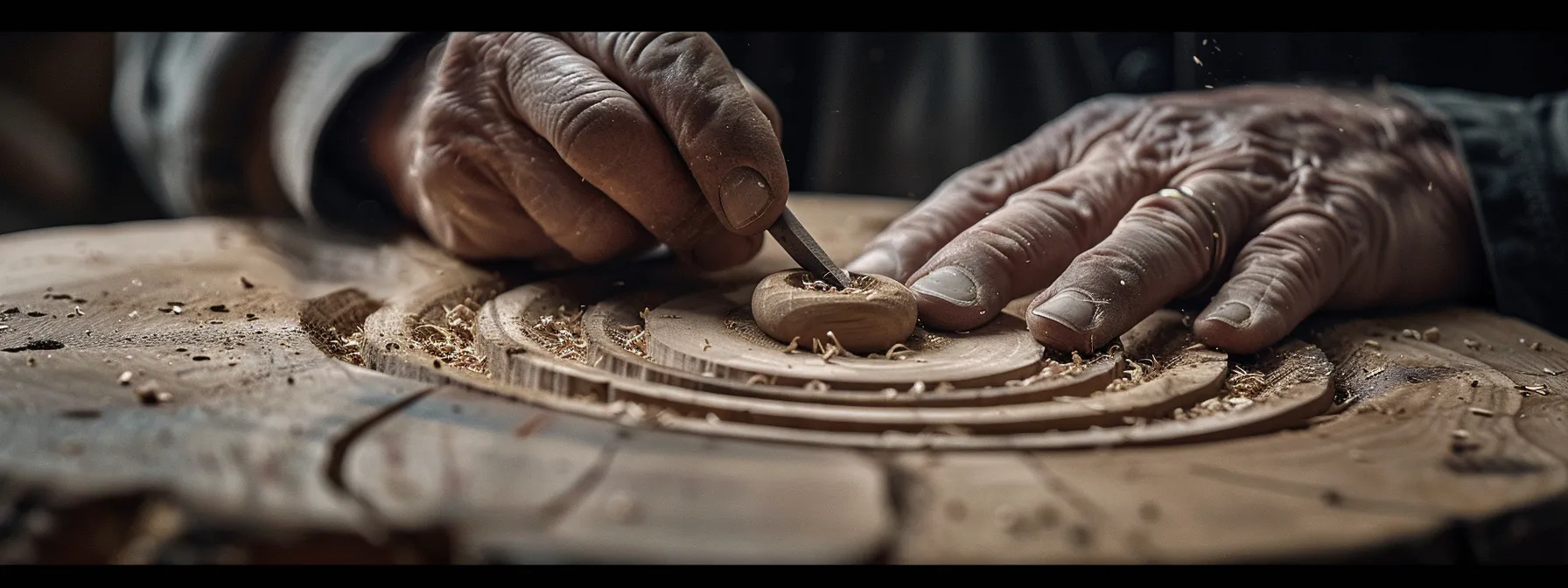 craftsman meticulously shaping and polishing a wood ring with precision.