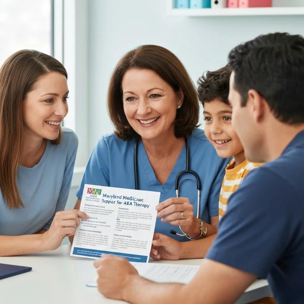 Family consulting with a healthcare professional about Maryland Medicaid support for ABA therapy
