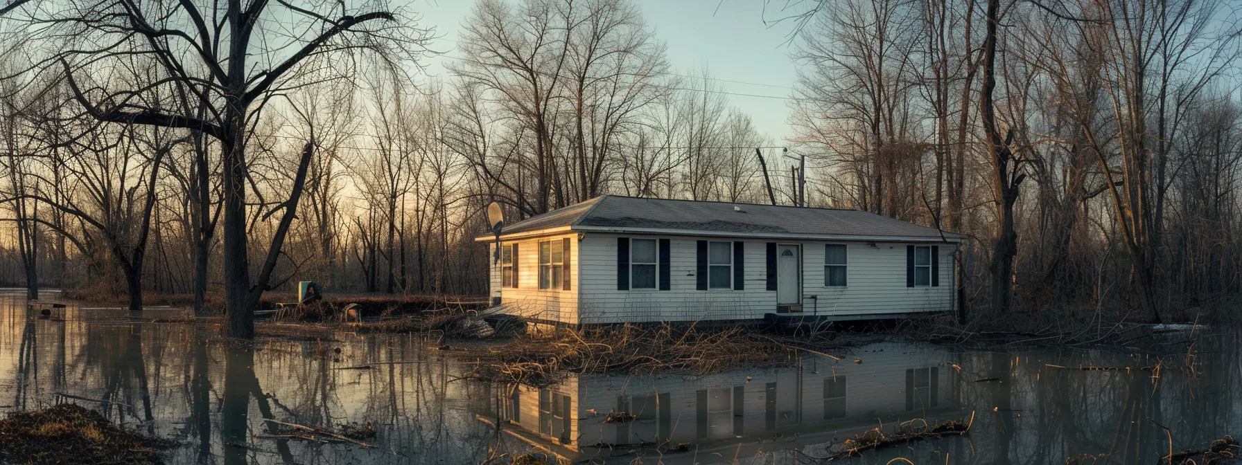 a mobile home surrounded by floodplain markers in kentucky.