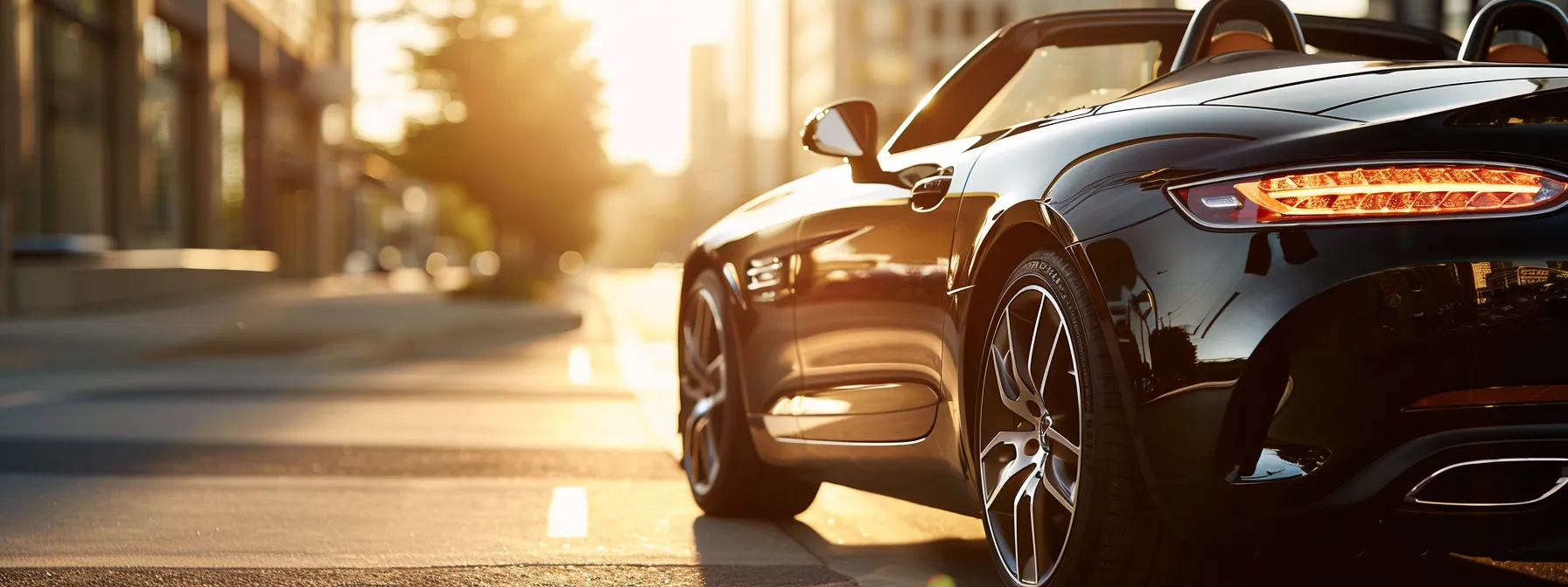 a sleek, black convertible luxury car shining under the indianapolis sun, highlighting the allure of financing and leasing options available.