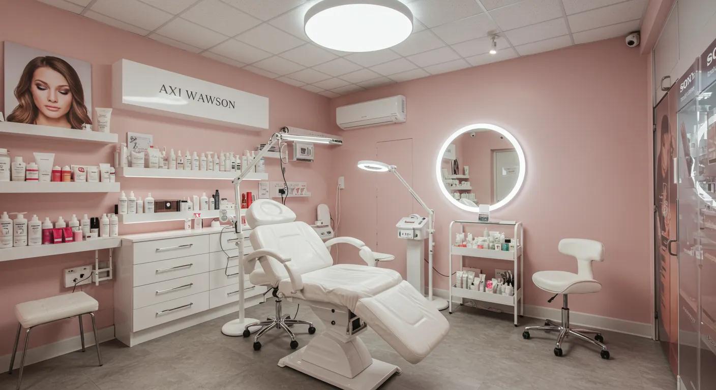 a modern beauty salon in queens showcases a stylish and inviting waxing area, featuring sleek decor and soft lighting, emphasizing the elegance and professionalism of bikini waxing services.