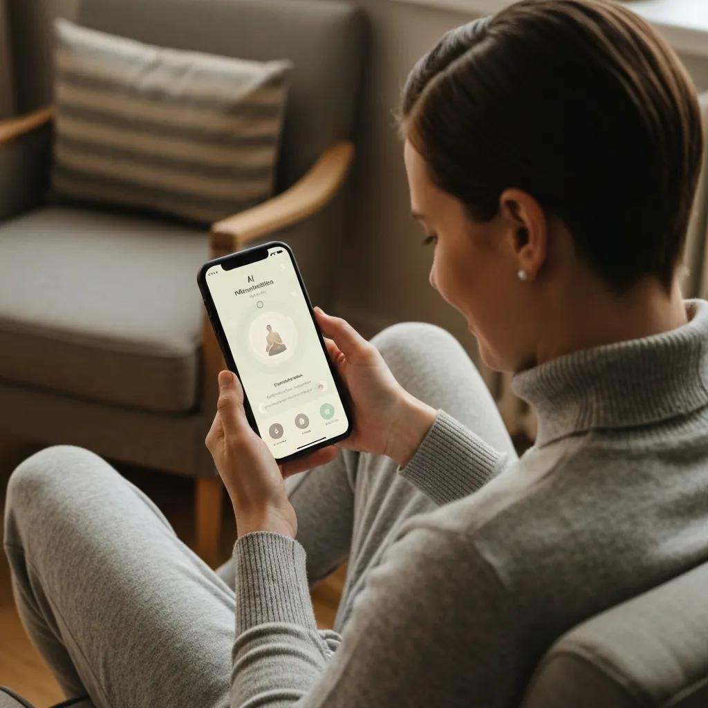 User engaging with an AI mindfulness app for meditation and stress management
