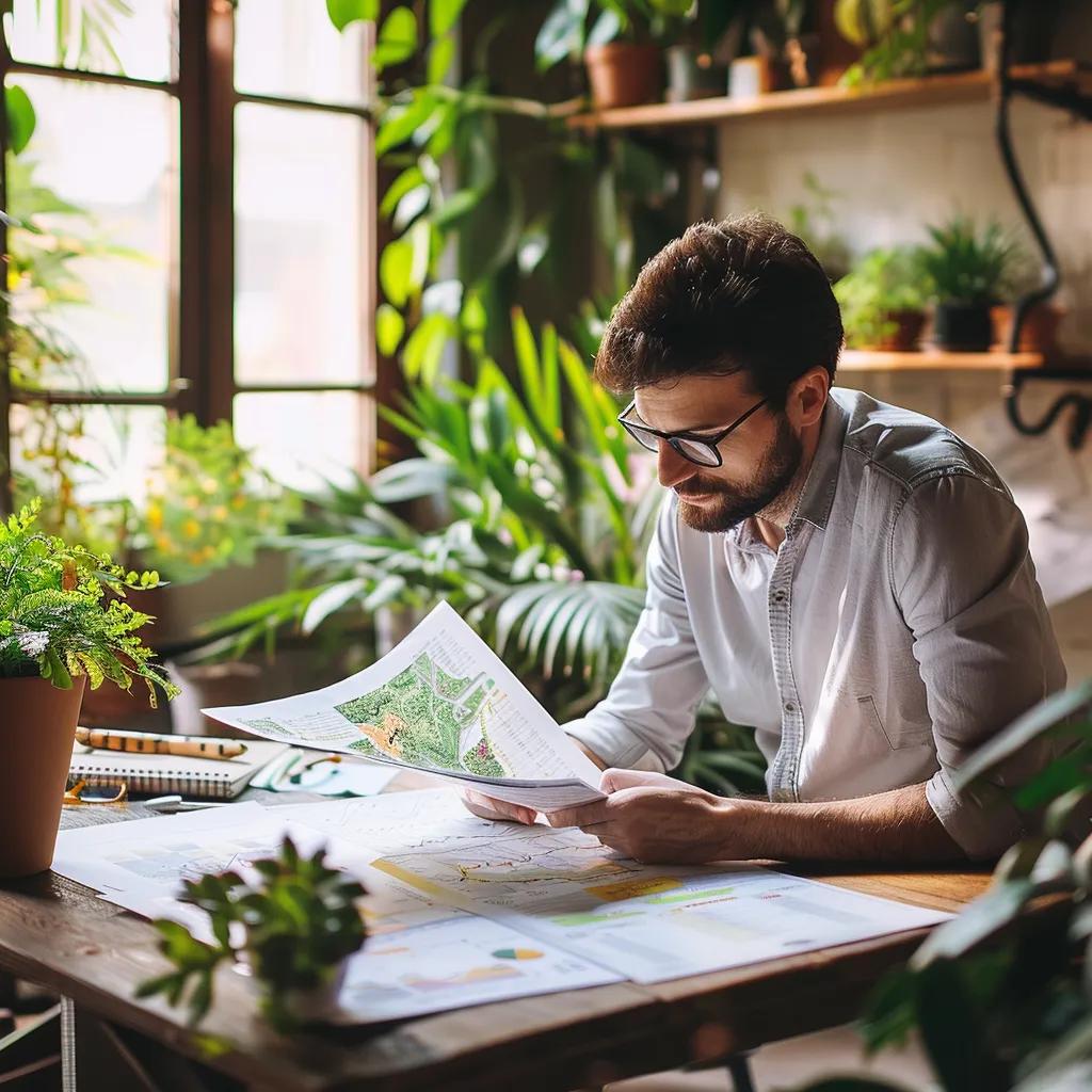 Stockbroker analyzing local market trends with Southern Highlands map and financial charts, highlighting regional investment insights