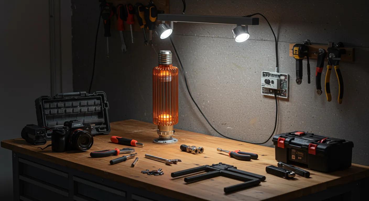 a well-organized workshop setting features a neatly arranged table with essential tools and materials for installing a heat lamp thermostat, illuminated by focused overhead lighting, emphasizing safety and preparation before beginning the installation process. a well-organized workshop setting features a neatly arranged table with essential tools and materials for installing a heat lamp thermostat, illuminated by focused overhead lighting, emphasizing safety and preparation before beginning the installation process.