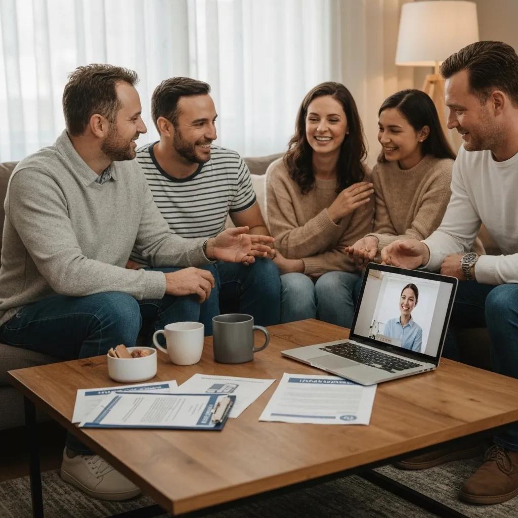 Family discussing liability insurance in a cozy living room setting