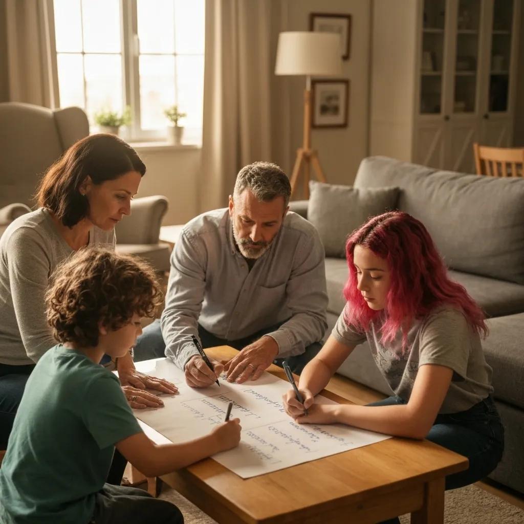 Family members collaboratively defining personal space and limits in a supportive setting