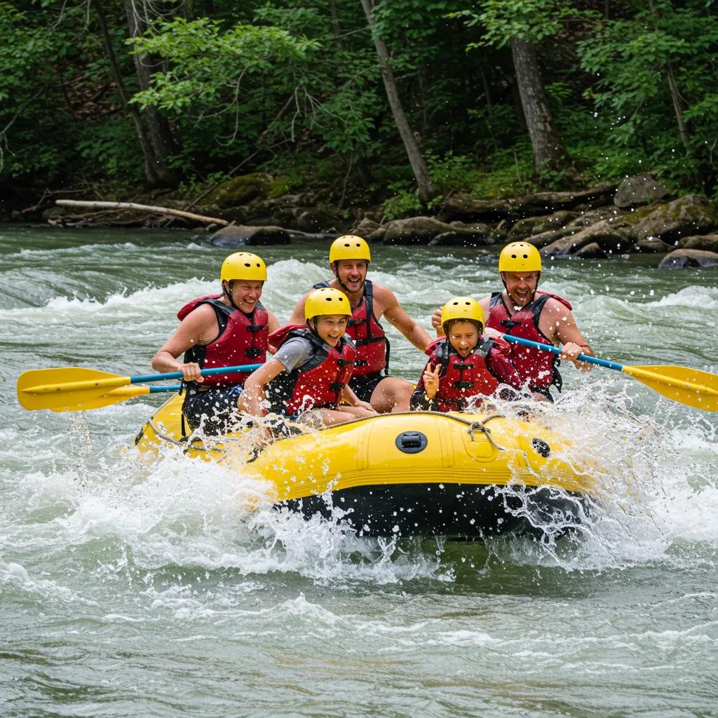 Family white water rafting on the Ocoee River, highlighting teamwork and adventure in nature Family white water rafting on the Ocoee River, highlighting teamwork and adventure in nature