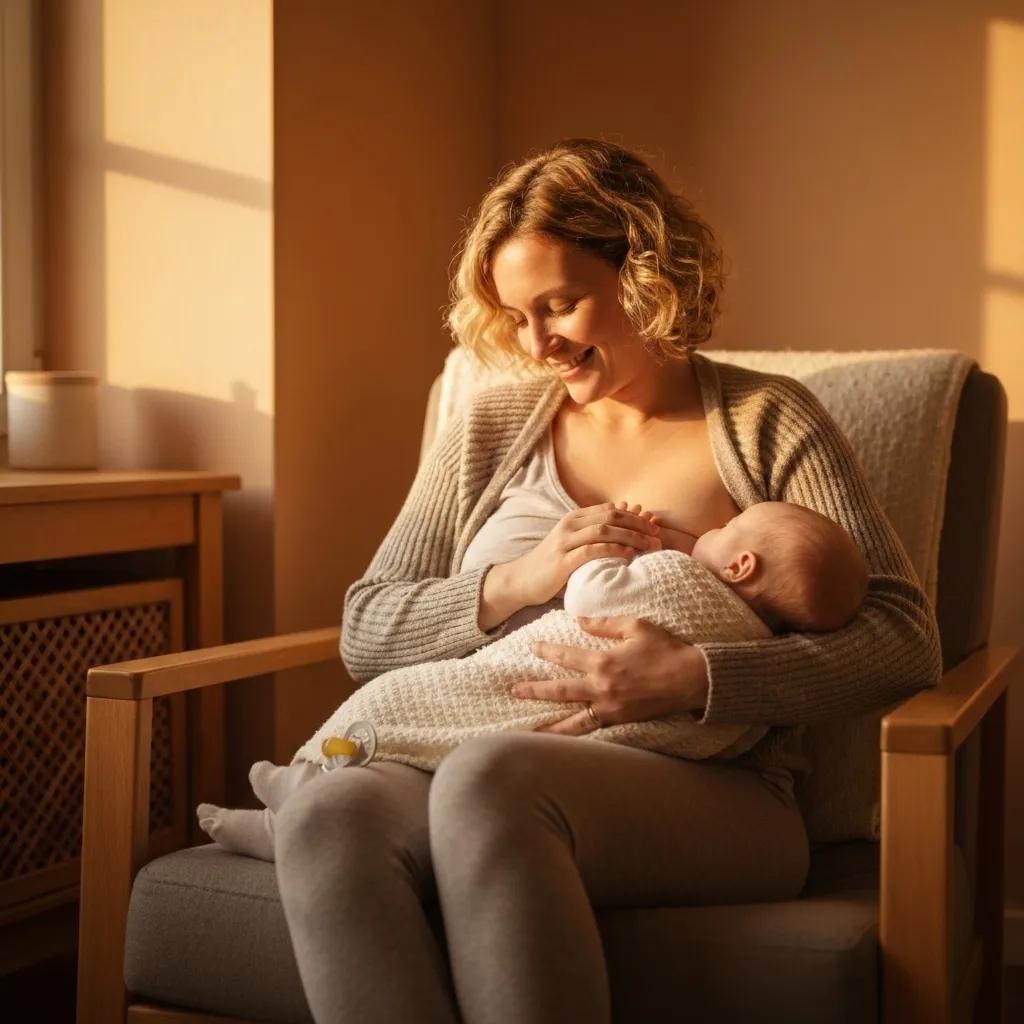 Mother breastfeeding her baby in a cozy setting, highlighting safe sleep practices
