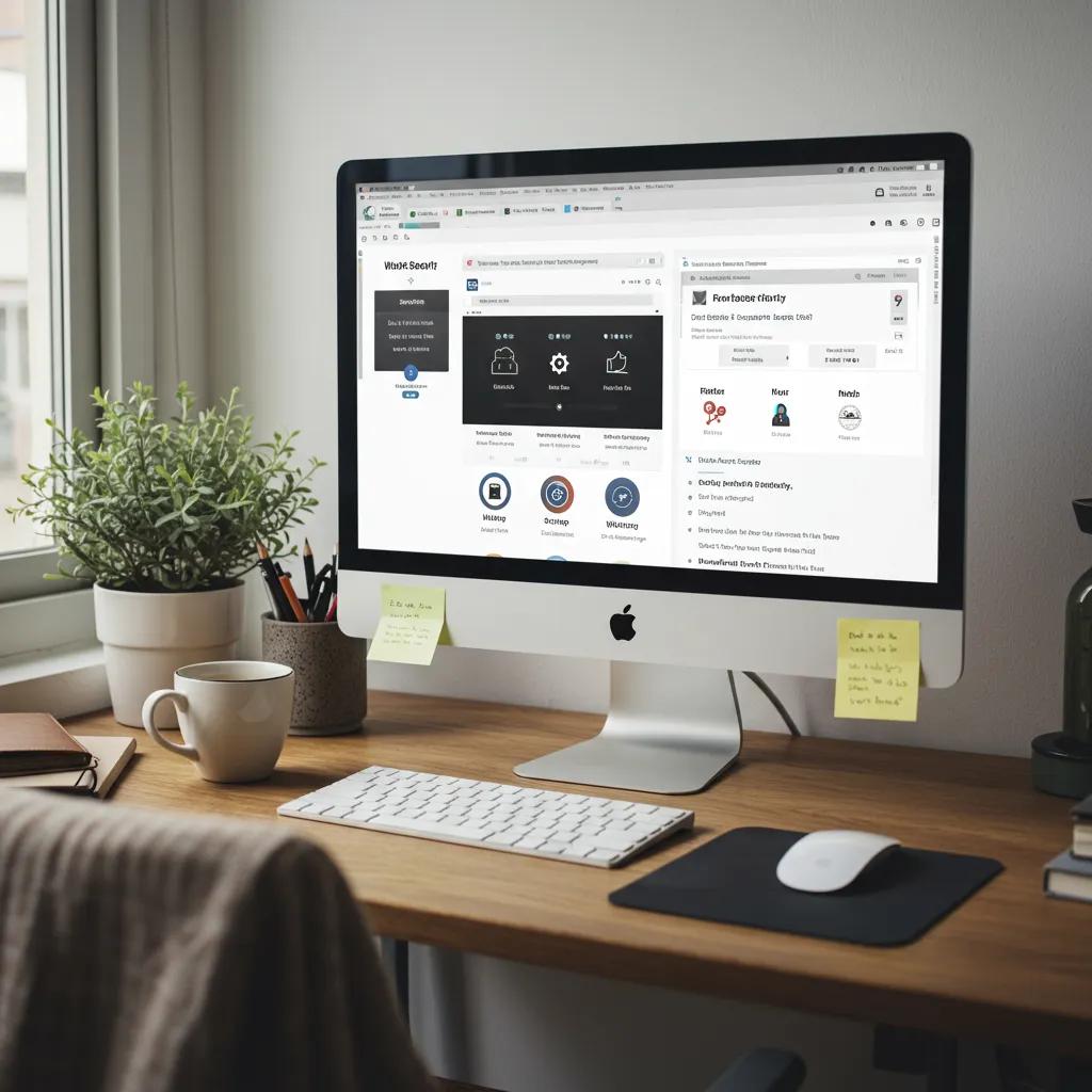 WordPress dashboard showcasing security and maintenance tools in a cozy workspace