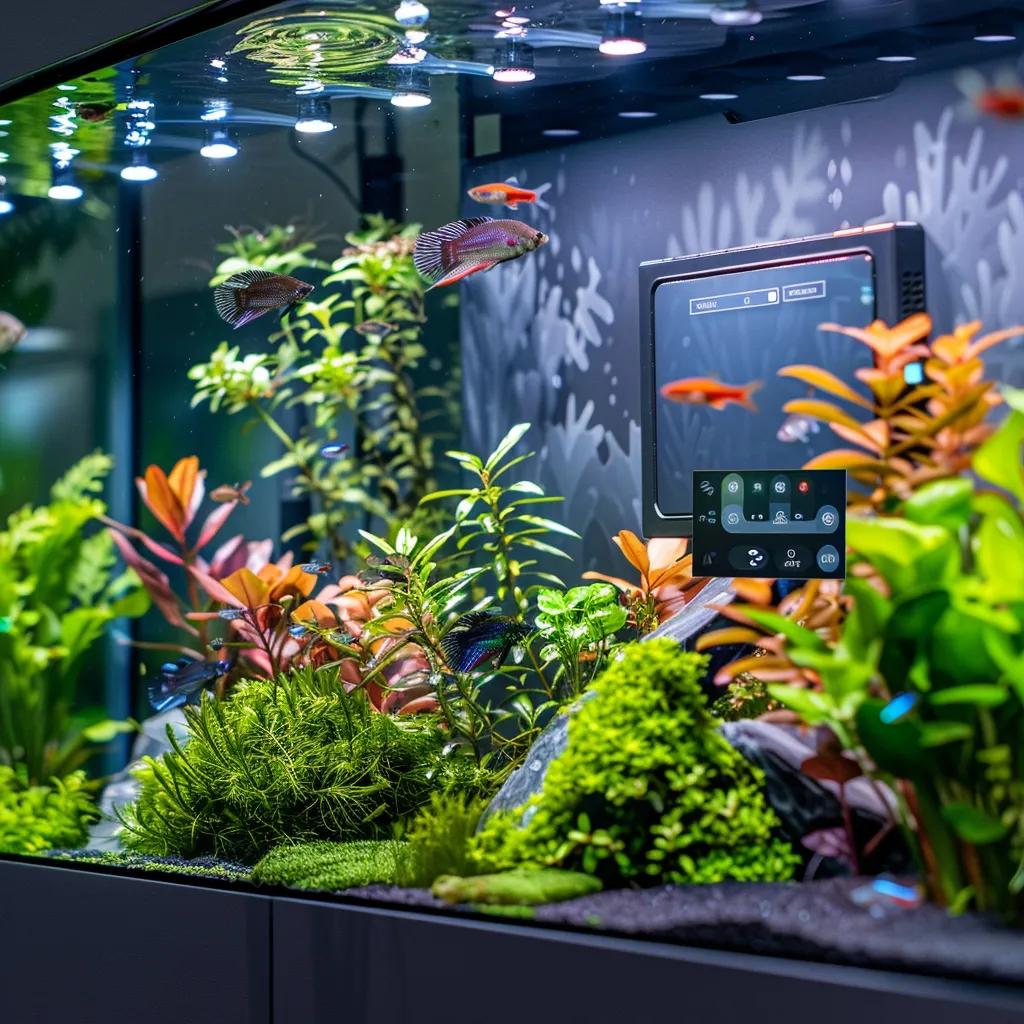 Modern aquarium lighting controller with LED fixtures enhancing fish and plant health