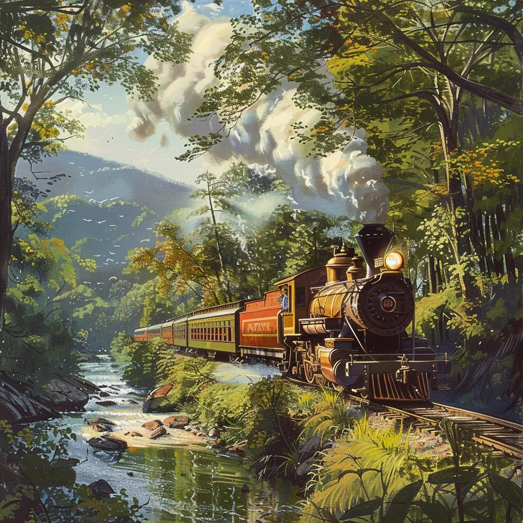 Couple enjoying a scenic train ride on the Blue Ridge Scenic Railway surrounded by nature Couple enjoying a scenic train ride on the Blue Ridge Scenic Railway surrounded by nature