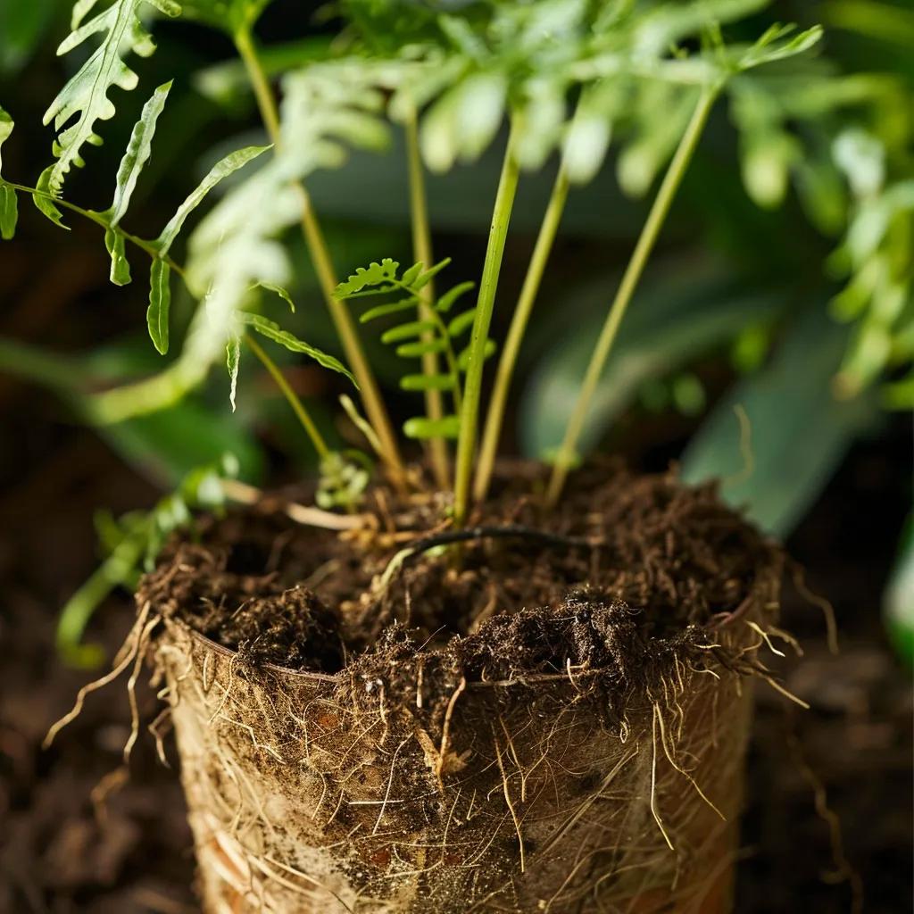 Close-up of fernwood tree fern substrate with thriving roots showcasing its benefits for plant growth