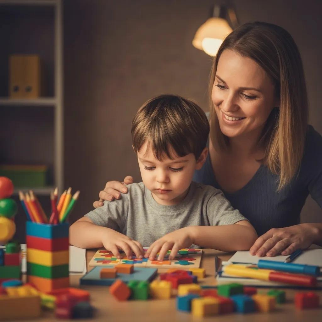 A parent and child actively participating in a learning game together, highlighting the vital role of parental involvement in ABA therapy.