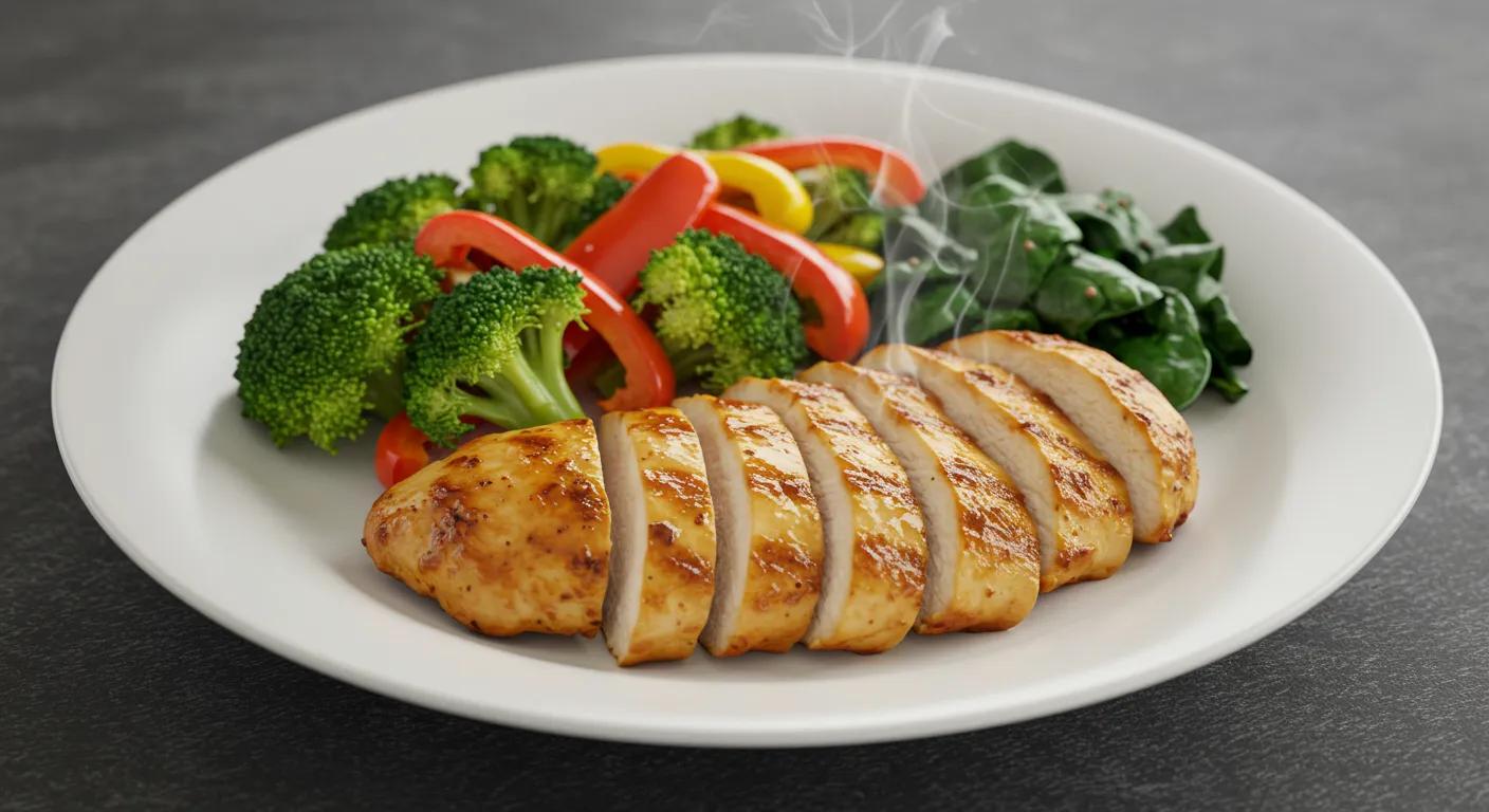 Healthy meal with lean protein and vegetables, representing improved metabolism with MK-677