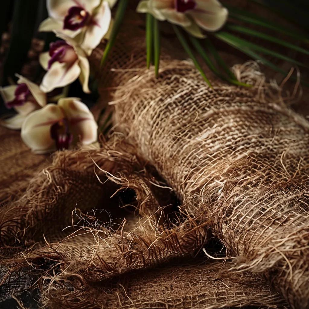 Tree fern fiber displayed in a natural setting, illustrating its texture and benefits for orchid growth