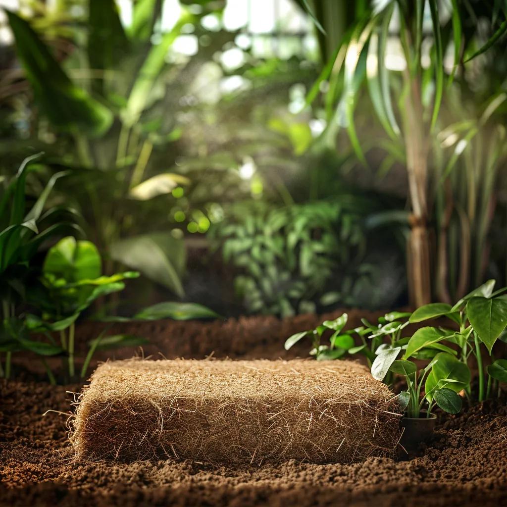 Coir fibre in potting mix, highlighting its moisture retention properties and importance for indoor plant health