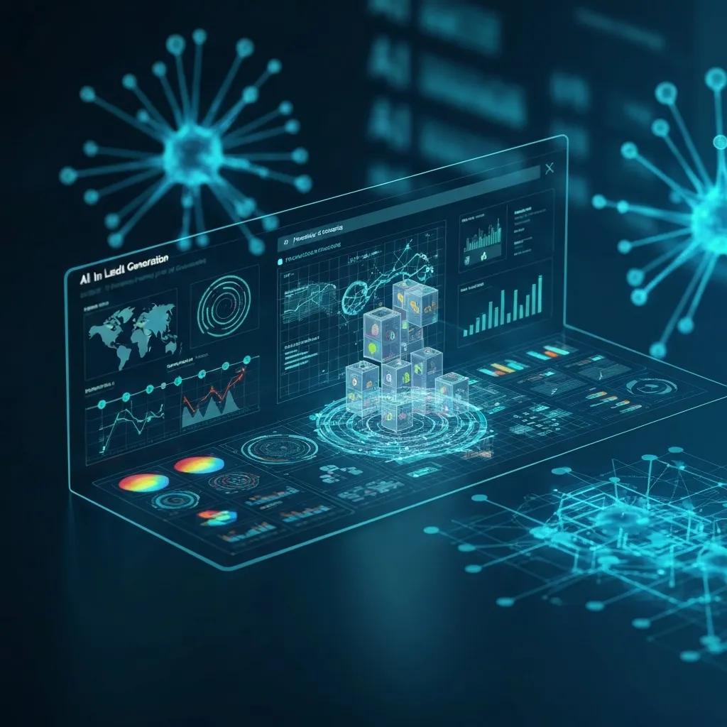An abstract visualization of AI technology enhancing lead generation through sophisticated data analysis An abstract visualization of AI technology enhancing lead generation through sophisticated data analysis