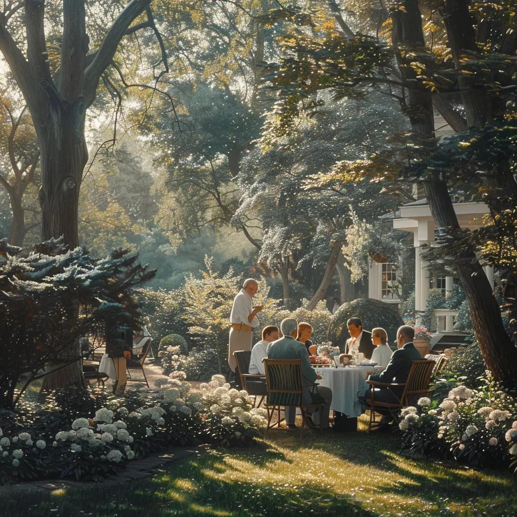 Family discussing estate planning in a garden setting