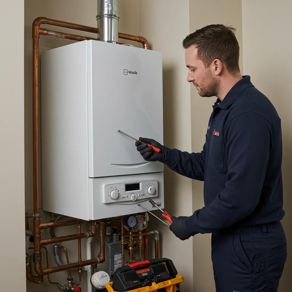 Gas Safe engineer conducting an annual boiler service in a Glasgow home, highlighting the importance of maintenance Gas Safe engineer conducting an annual boiler service in a Glasgow home, highlighting the importance of maintenance