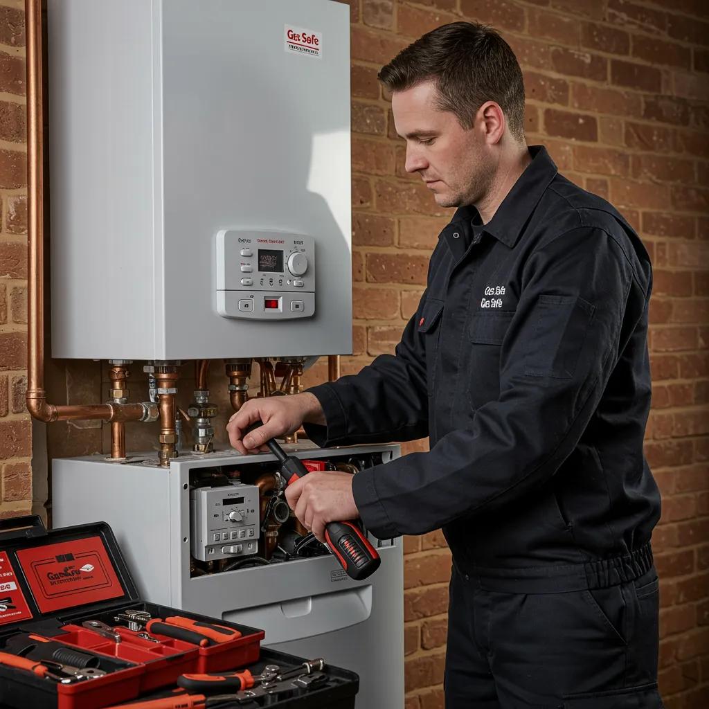 Gas Safe engineer performing emergency boiler repair in a Glasgow home Gas Safe engineer performing emergency boiler repair in a Glasgow home