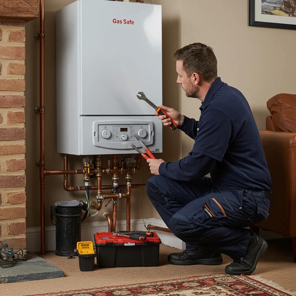 Gas Safe engineer servicing a boiler in a Glasgow home, highlighting safety and professionalism