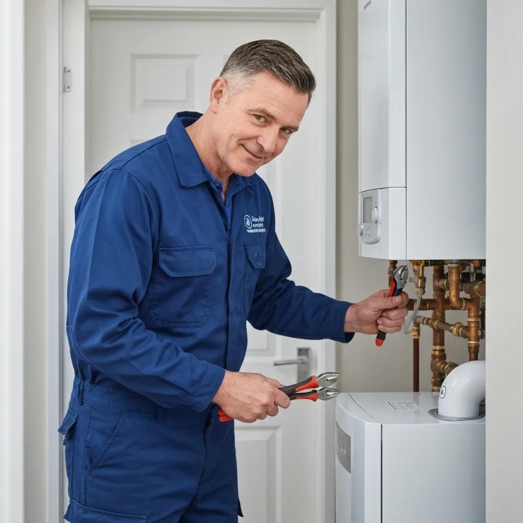 A Gas Safe registered engineer carefully servicing a boiler in a home, highlighting professional and safe practices
