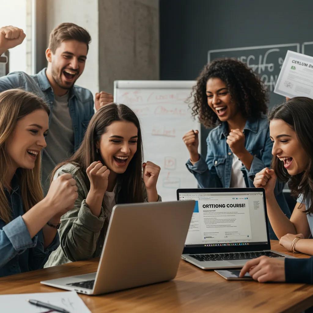 Group of young adults celebrating after completing the NY 5-hour online driving course