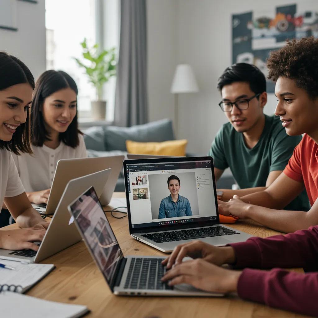 A diverse group of young adults actively participating in a virtual driving education session, highlighting a modern online classroom experience