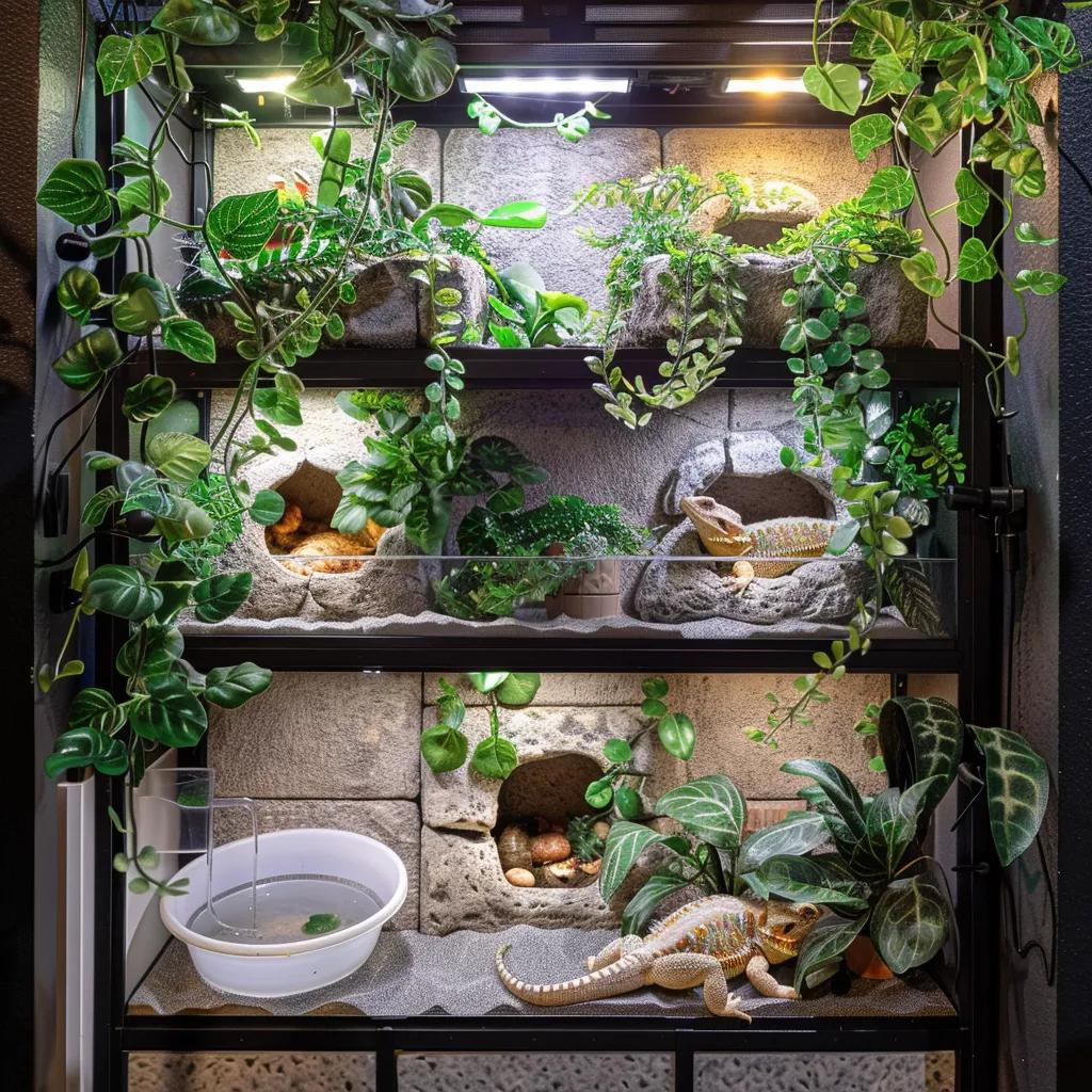 Bearded dragon habitat showcasing humidity management techniques