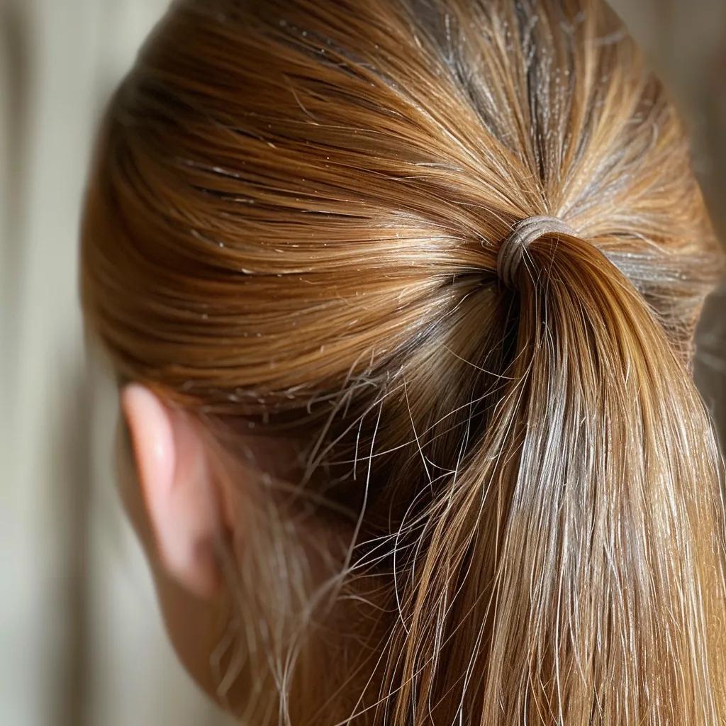 Close-up of a high ponytail hairstyle with weft extensions, demonstrating length and volume