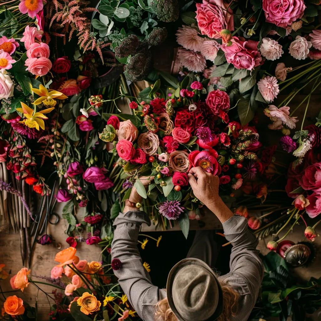 Artisan florist creating a premium floral arrangement with hand-selected blooms