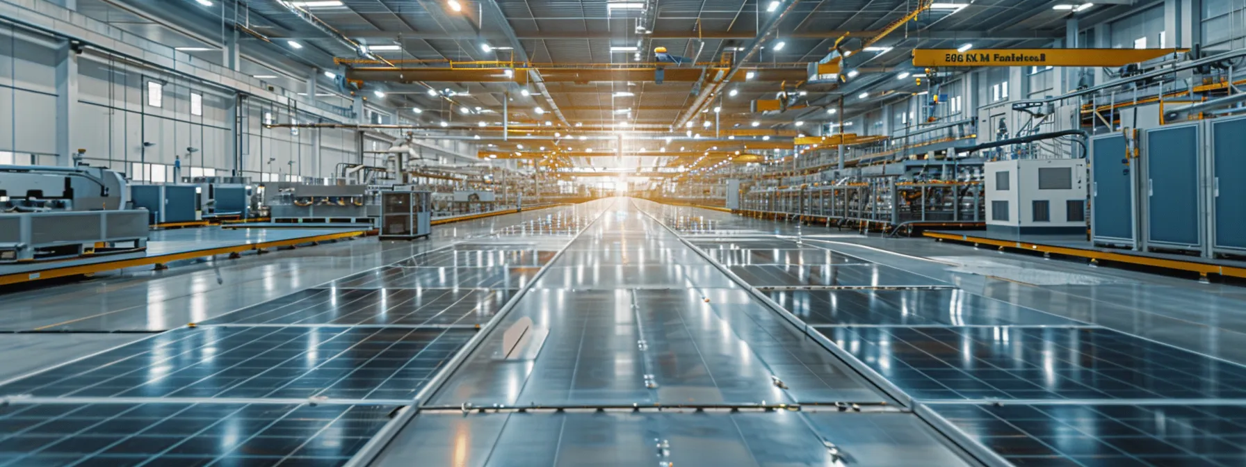 high-tech solar panel production facility with laser-cutting machines, automated assembly lines, and advanced quality control measures ensuring precision and efficiency. high-tech solar panel production facility with laser-cutting machines, automated assembly lines, and advanced quality control measures ensuring precision and efficiency.