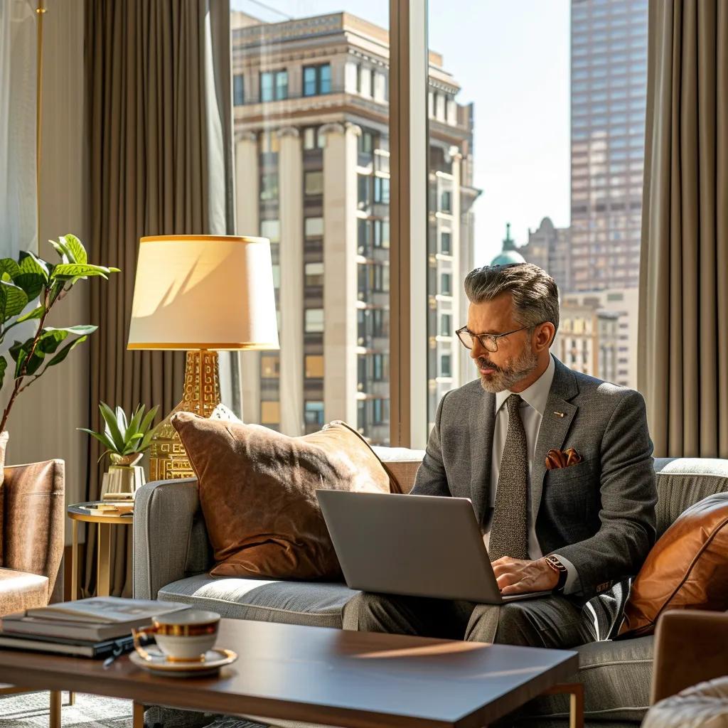 High-net-worth individual planning taxes in a stylish home office