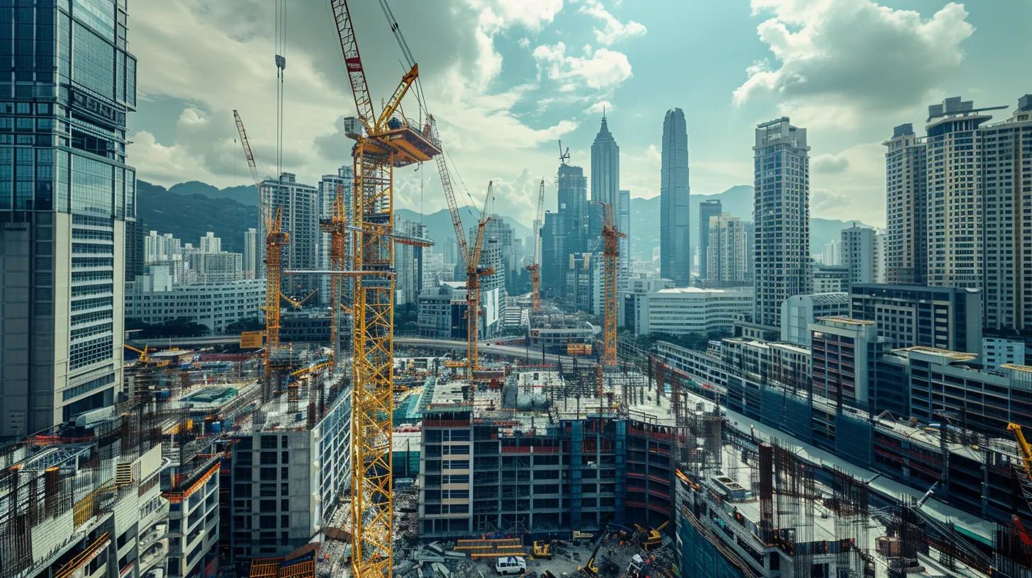 a modern urban skyline showcases a high-rise construction site, with cranes and scaffolding, symbolizing market trends and economic growth influencing real estate values. a modern urban skyline showcases a high-rise construction site, with cranes and scaffolding, symbolizing market trends and economic growth influencing real estate values.