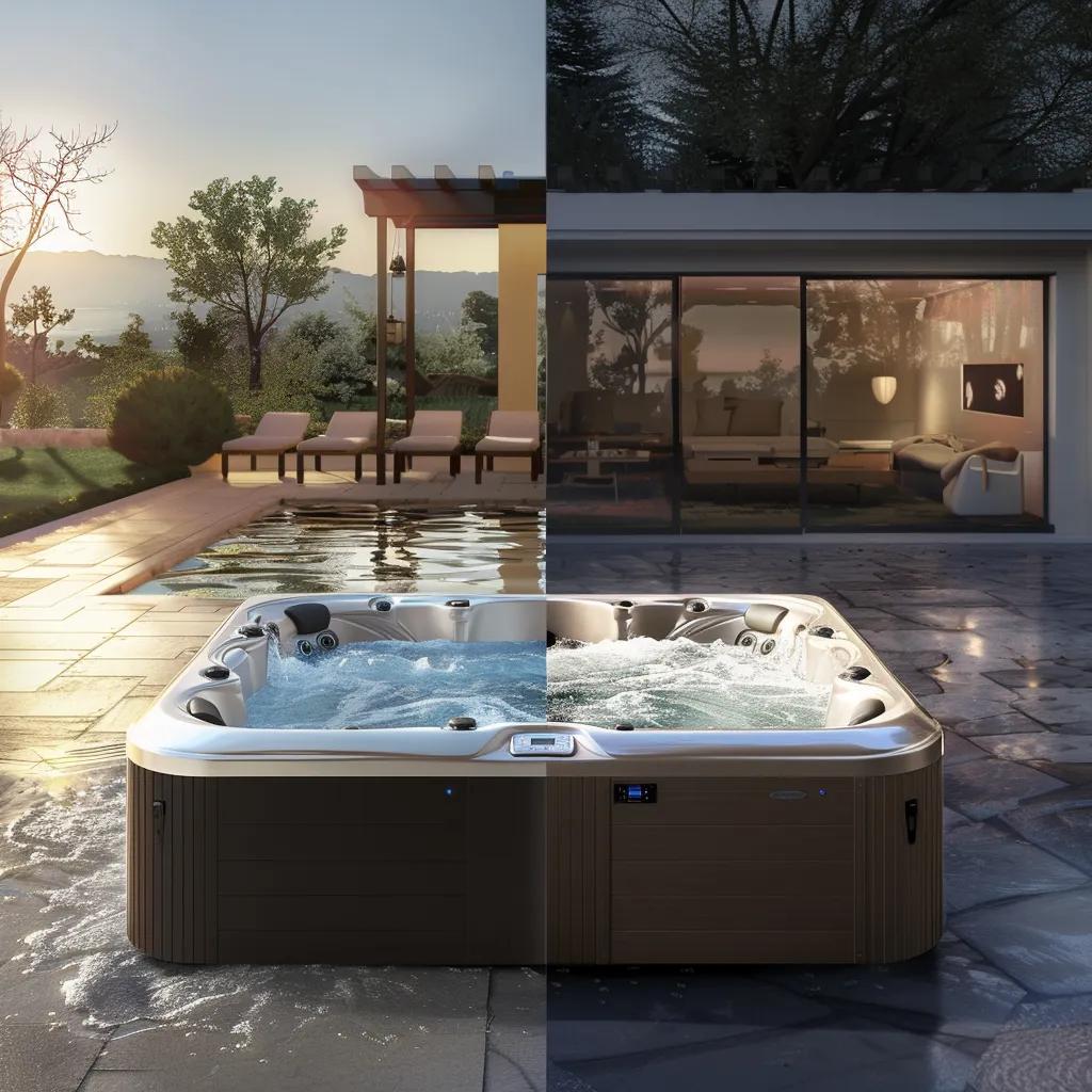 Comparison of Hot Spring Spa and Fantasy Spa in an outdoor setting, illustrating their unique features